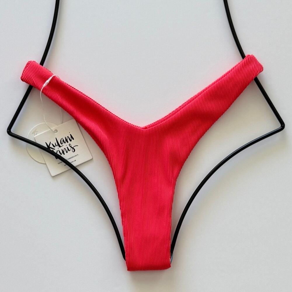 Kulani Kinis Y Cheeky Bikini Bottom - Watermelon Ribbed, Size Large, NWT
